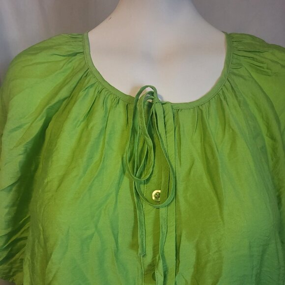 Counterparts Peasant Blouse Green Size Large Button Down Short Sleeve NWT - Picture 2 of 7